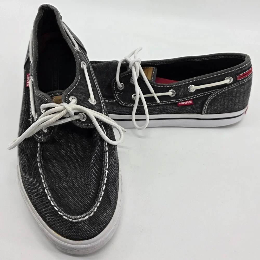 Levis‎ Boat Shoes Men Sz 9 Dark Gray Canvas Dock Deck Nautical Coastal Resort